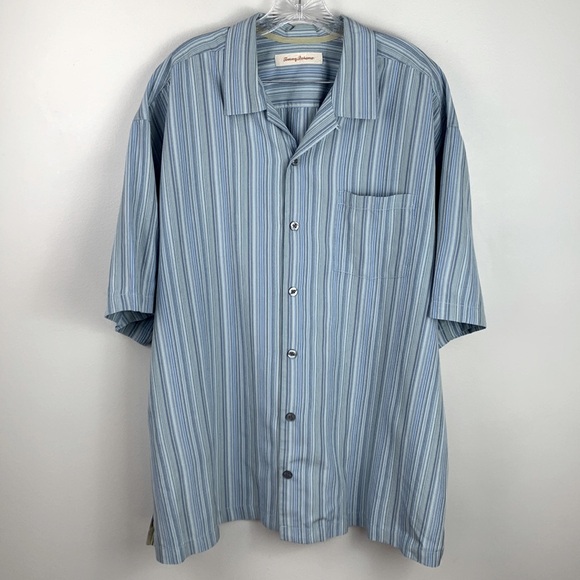 Tommy Bahama Silk Blue Striped Luxury Evening Shirt - Picture 1 of 8
